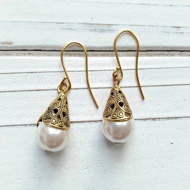pearl cap drop earrings