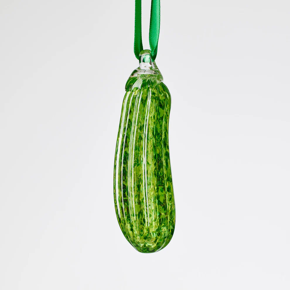 Green glass pickle ornament