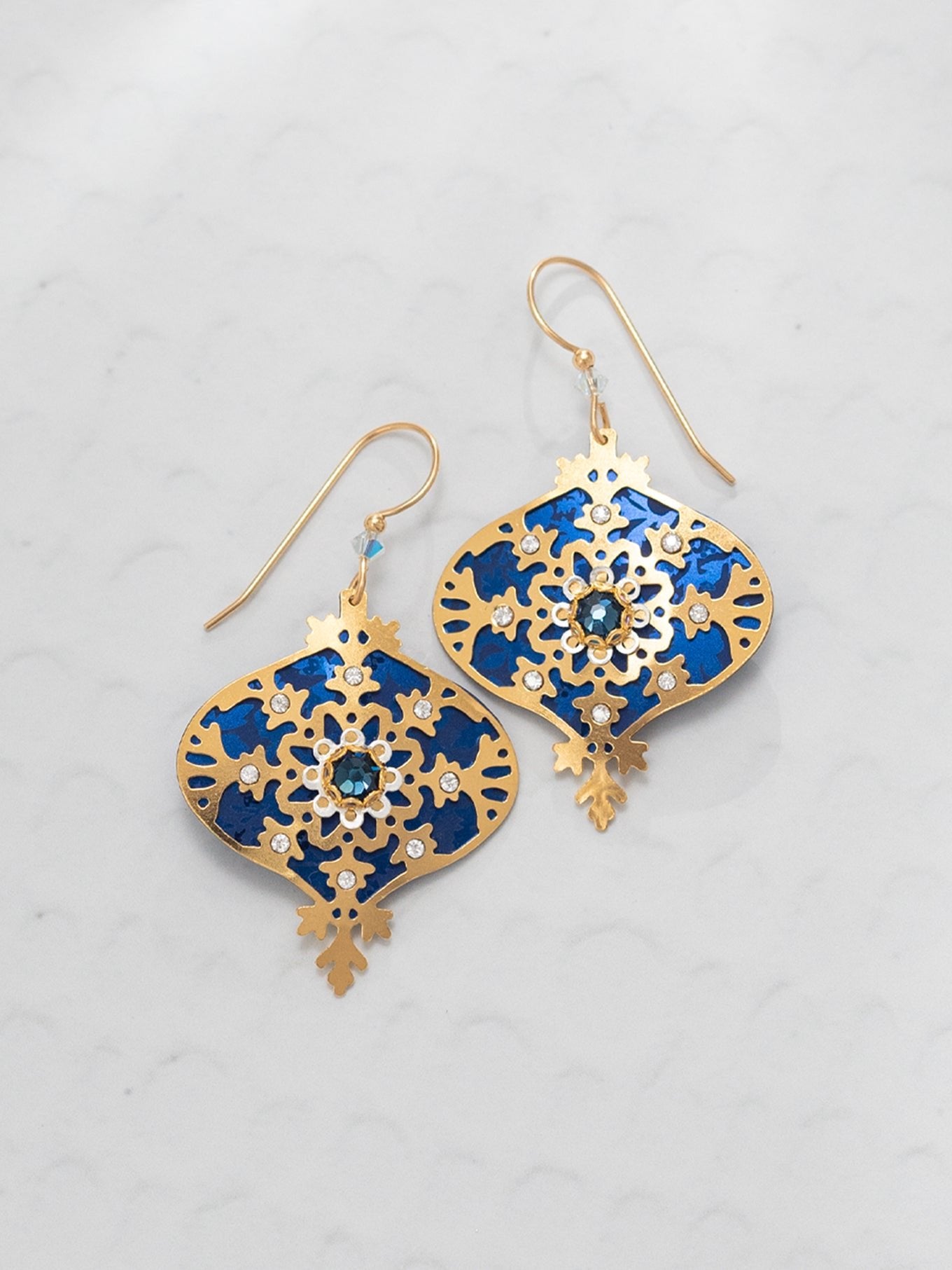 gold and blue Franchesca drop earrings