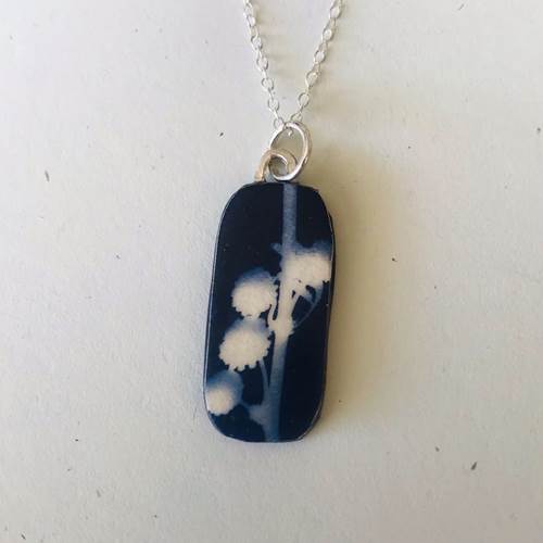 Soft Rectangle Botanical Cyanotype Necklace