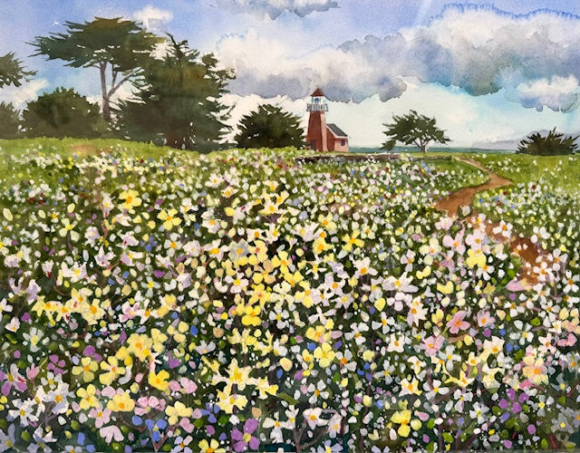 Spring at Lighthouse Field| Original Framed Watercolor | 28x24