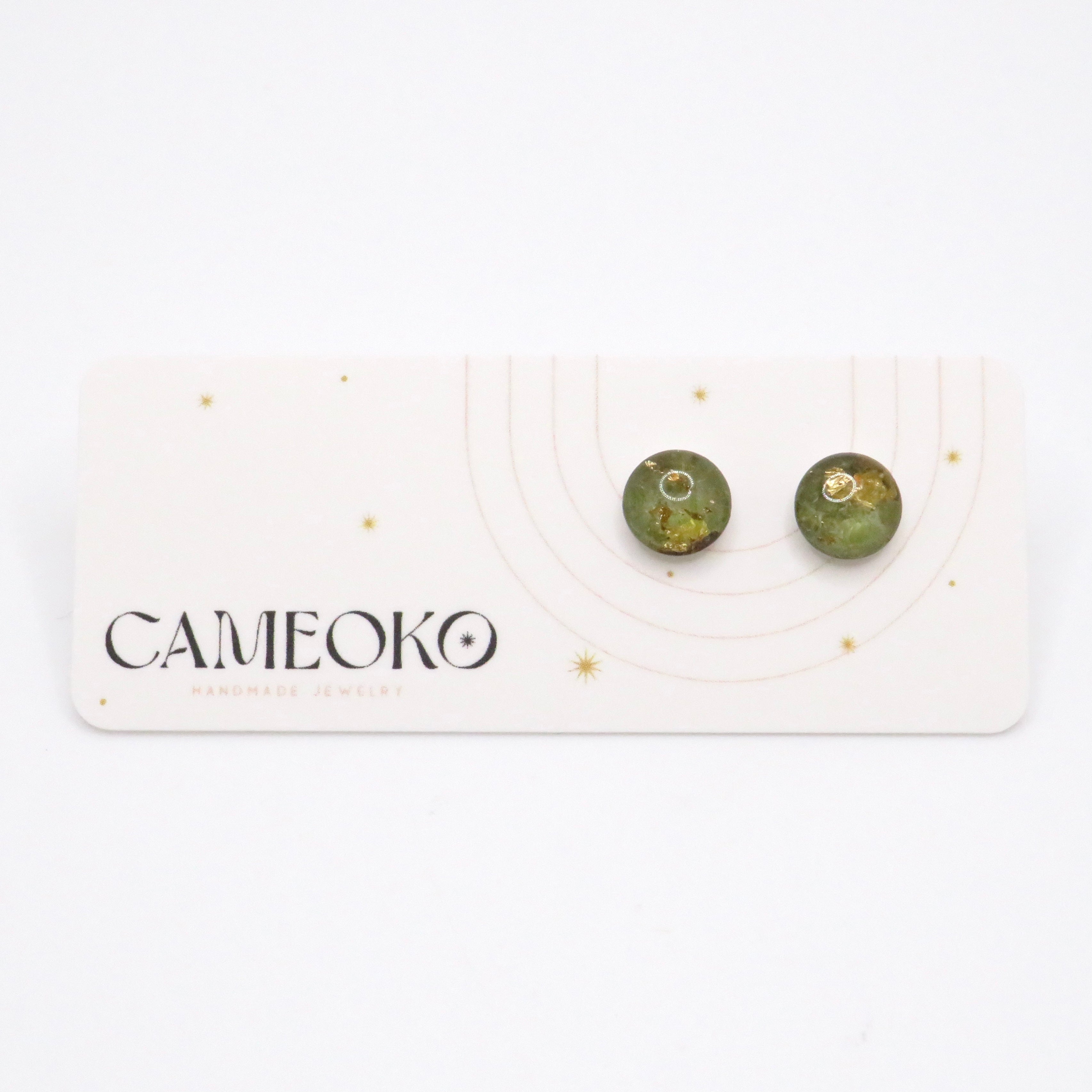 green and gold gemstone stud earrings
