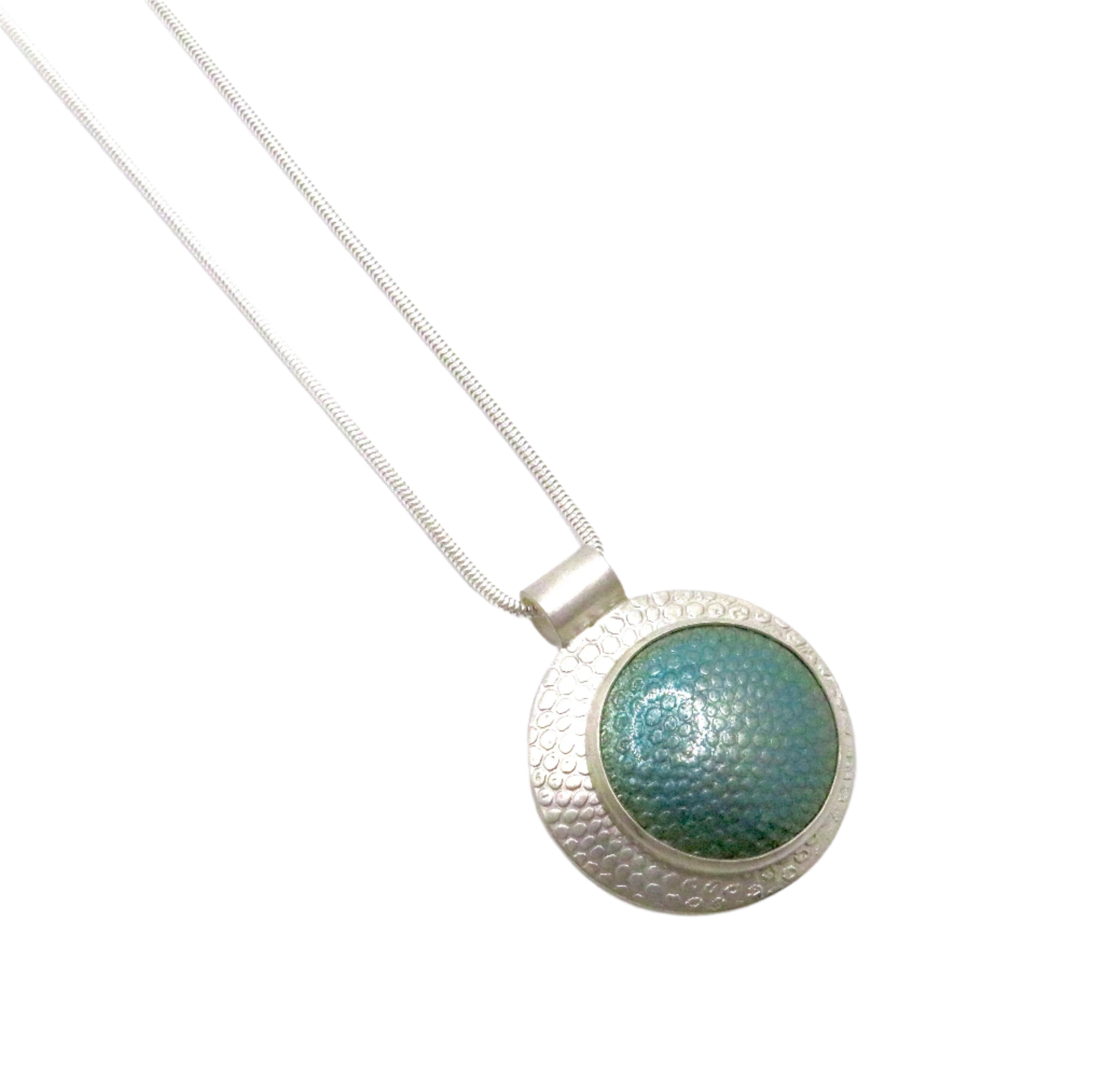 green enamel round pendant necklace