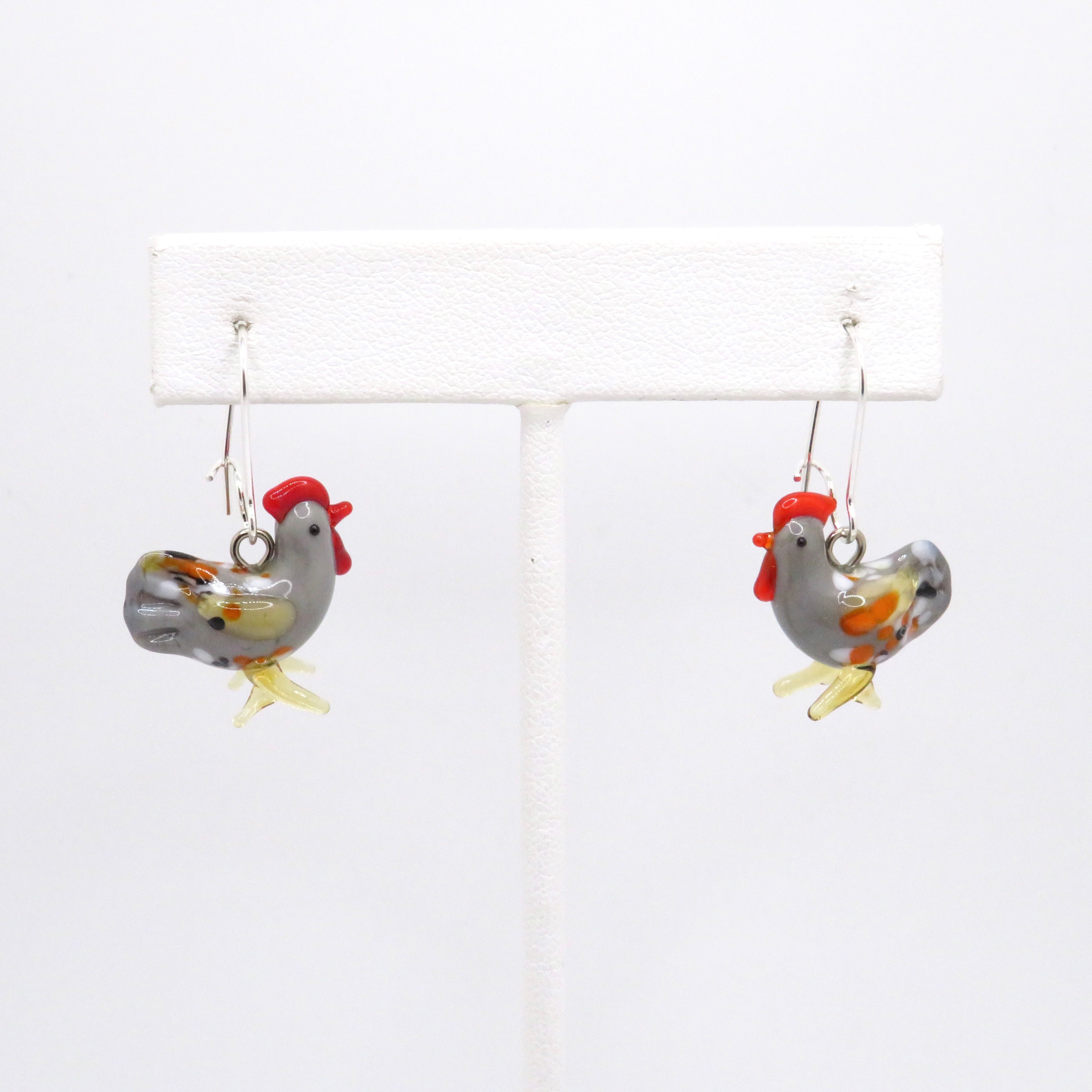 Miniature Glass Earrings | Chickens