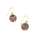 gold gemstone drop earrings pink and black