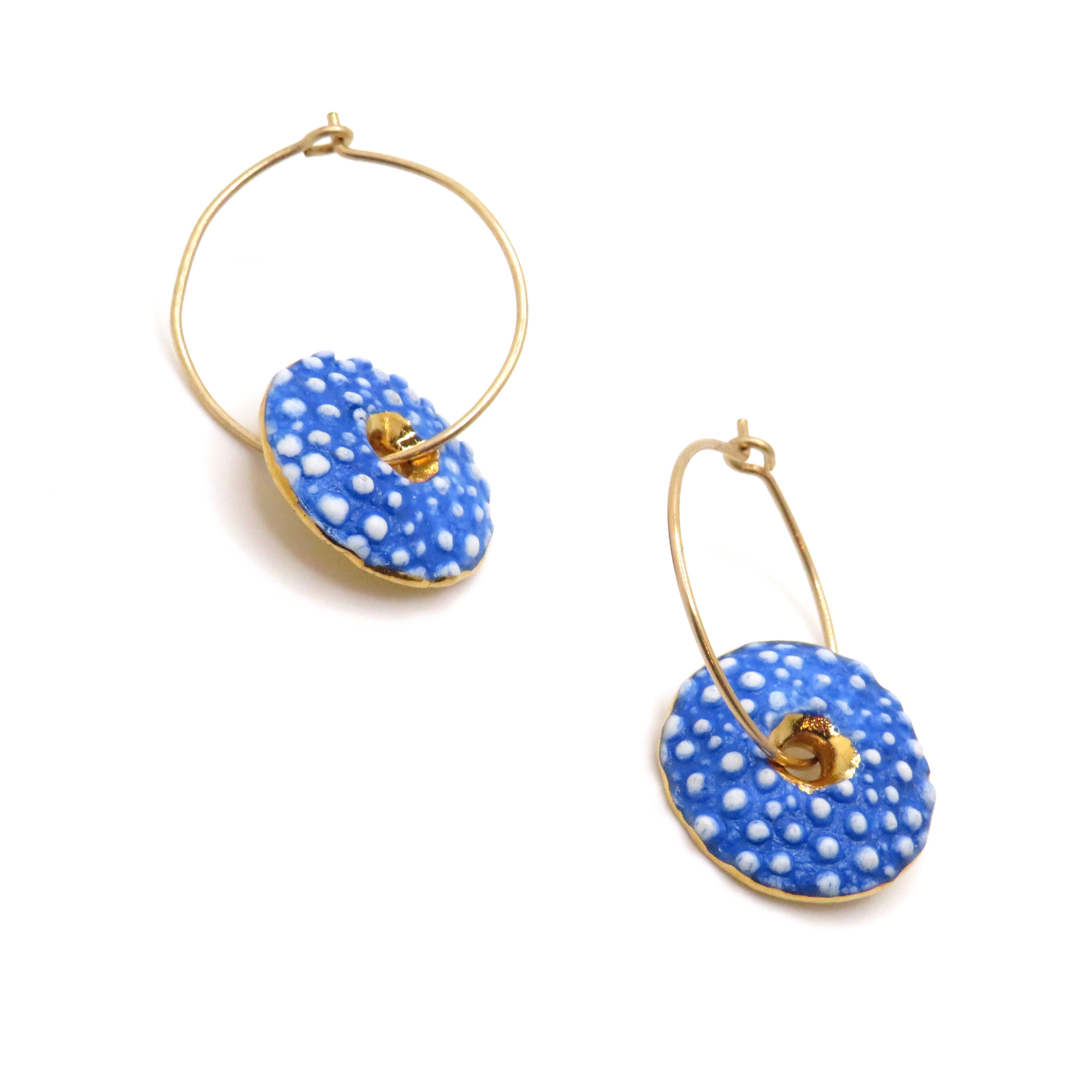 hoop earrings with blue disc
