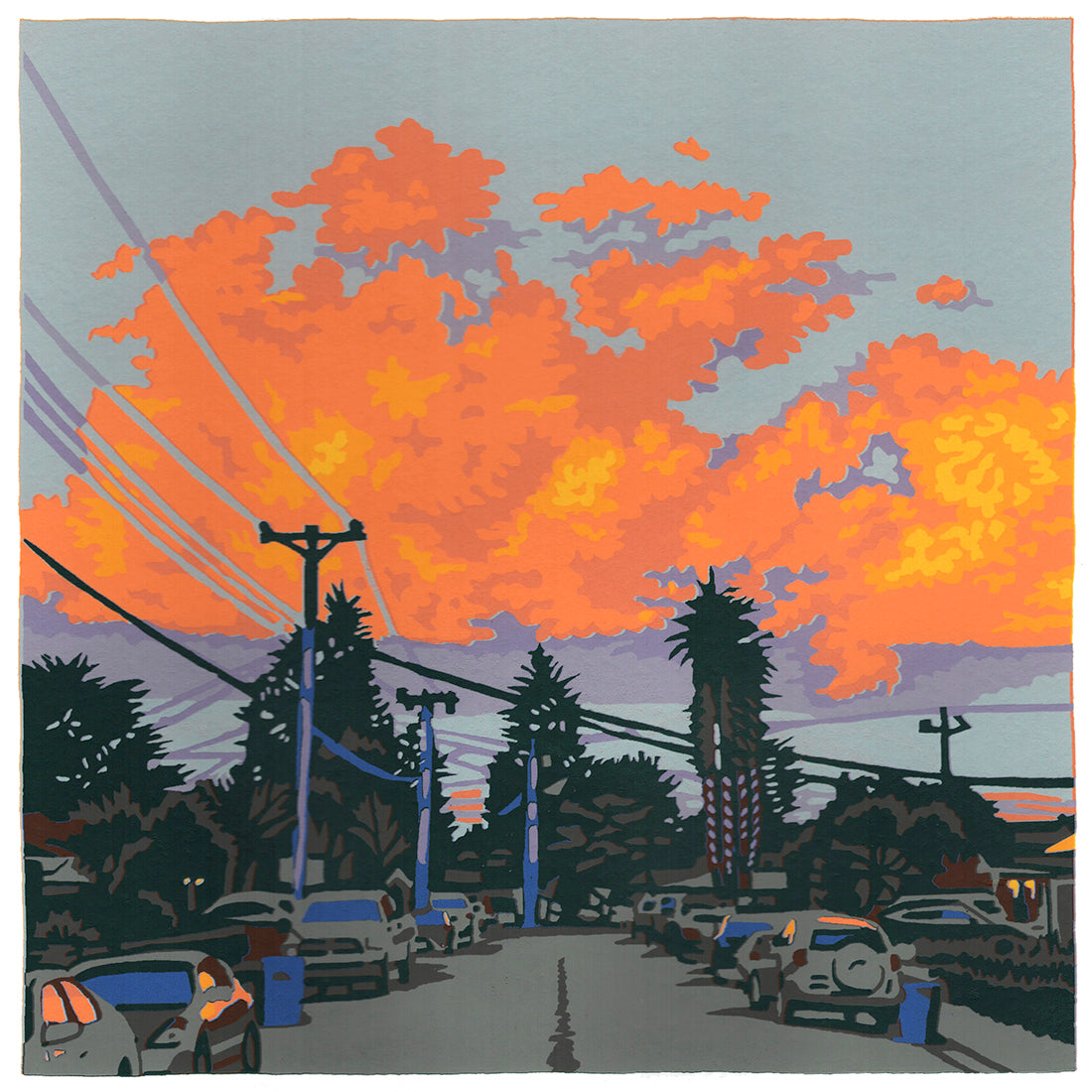 sunset digital print neighborhood street