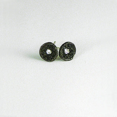 Pair of black stud earrings with clear gemstones 