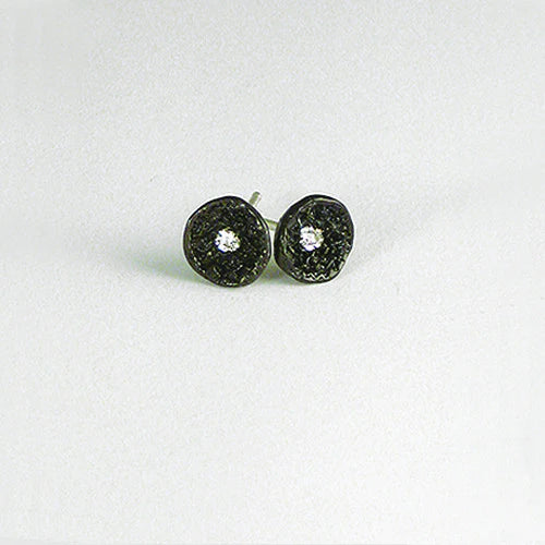 Pair of black stud earrings with clear gemstones 