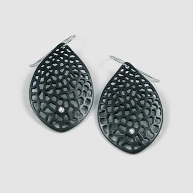 Black lace-style earrings with a small diamond