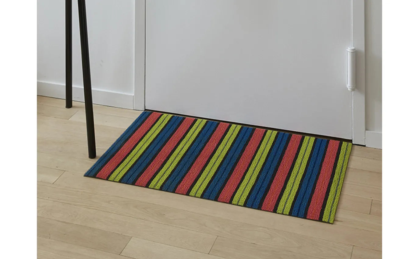 striped Chilewich rug  limelight blue red green
