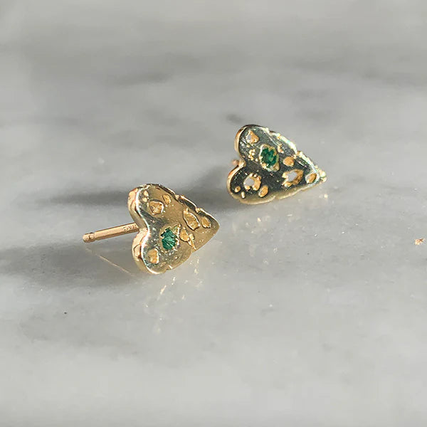 Mini Shadow Heart 14k Gold Post Earrings