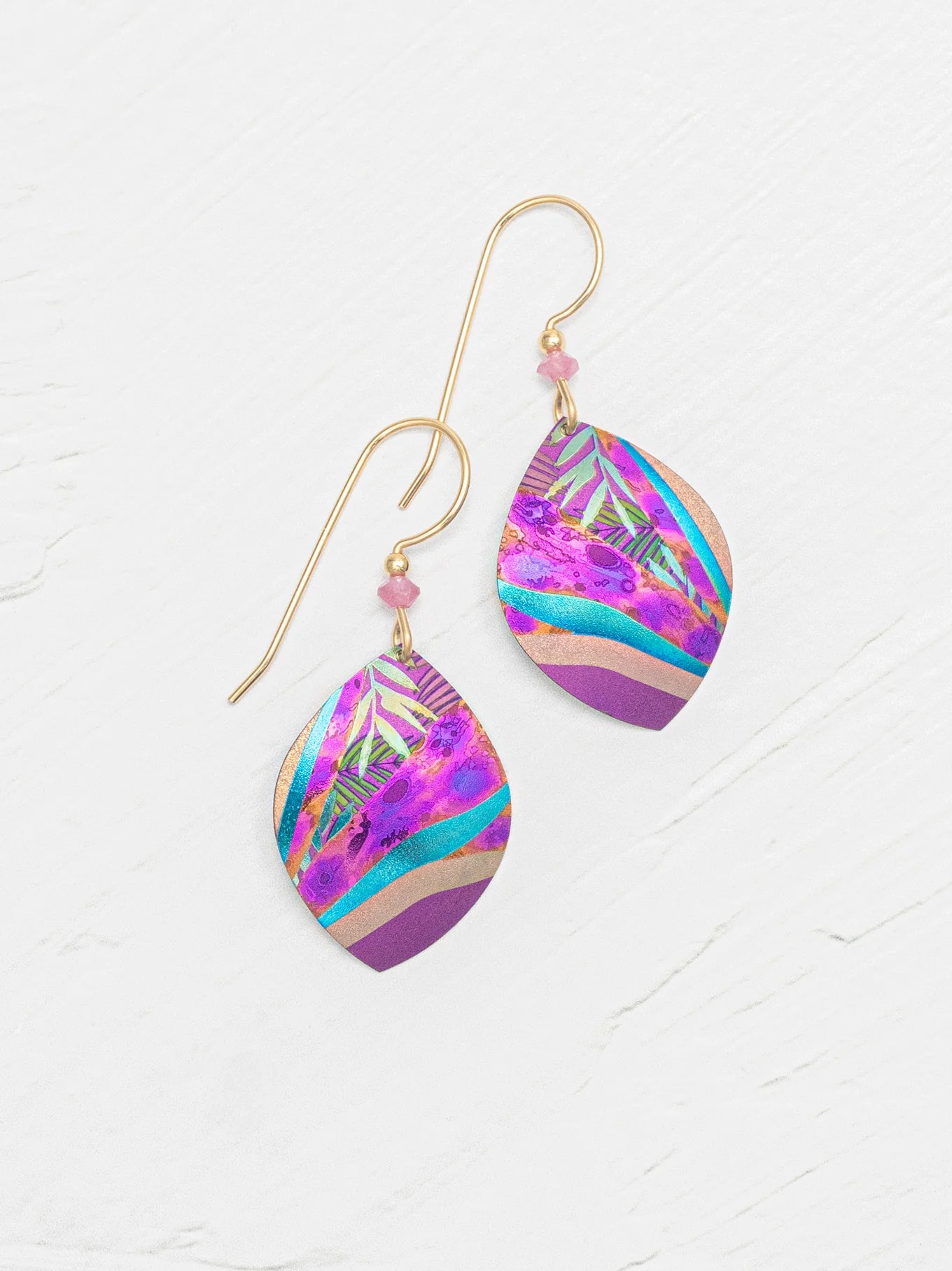 Layla Earrings featuring gold fill ear wires and niobium design, elegantly displayed.
