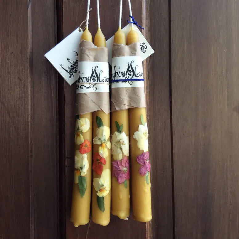 Floral Beeswax Taper Candles