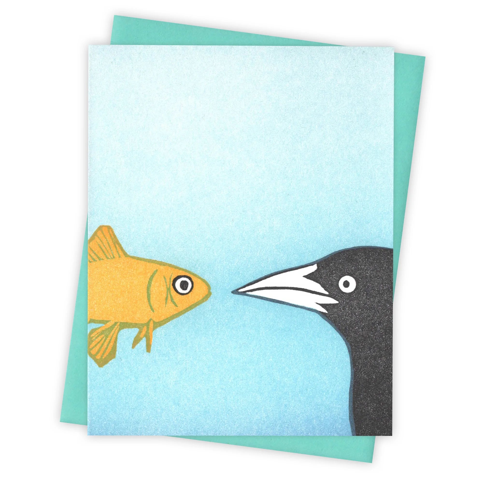 Bird and fish staring at each other greeting card