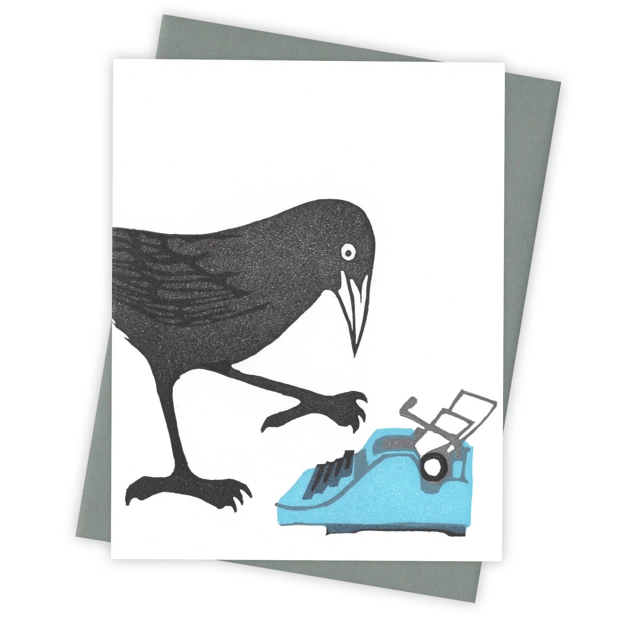 Black bird typing greeting card