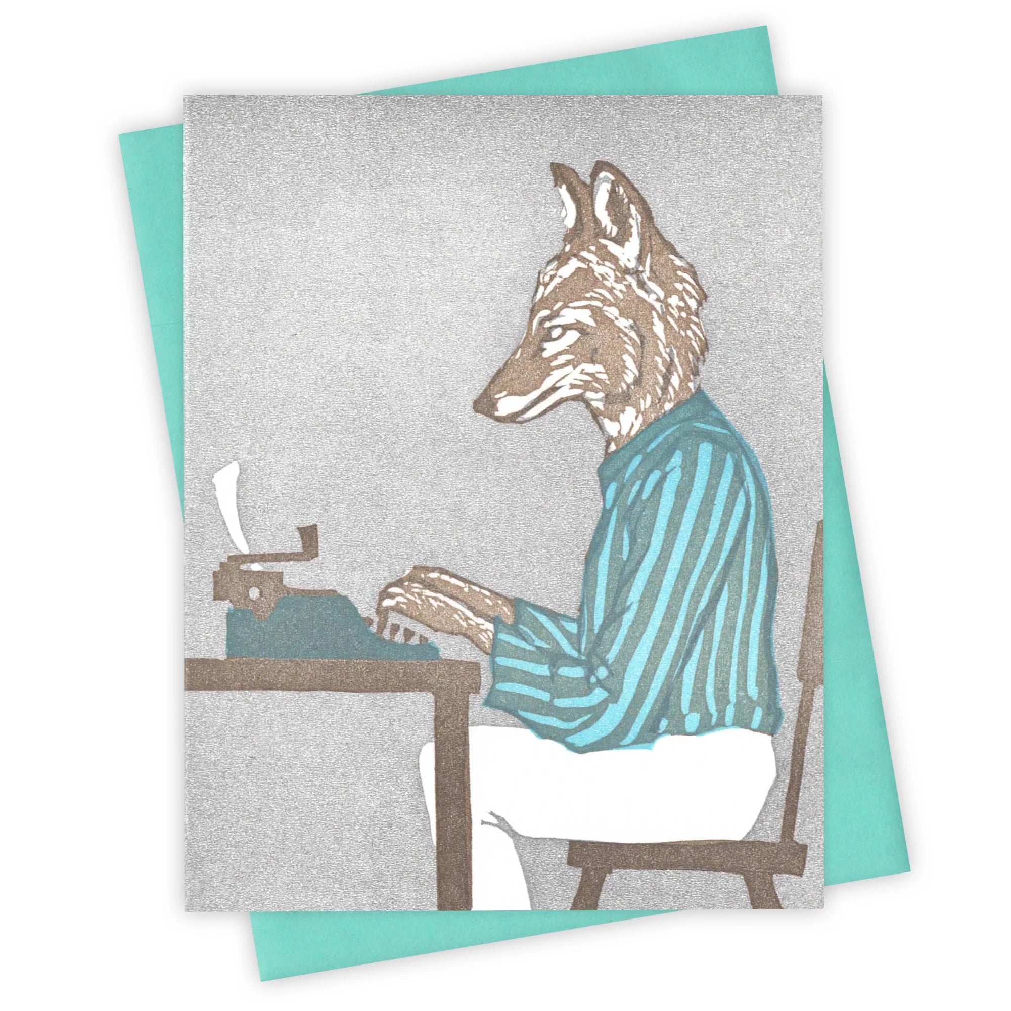 Fox typing a letter greeting card