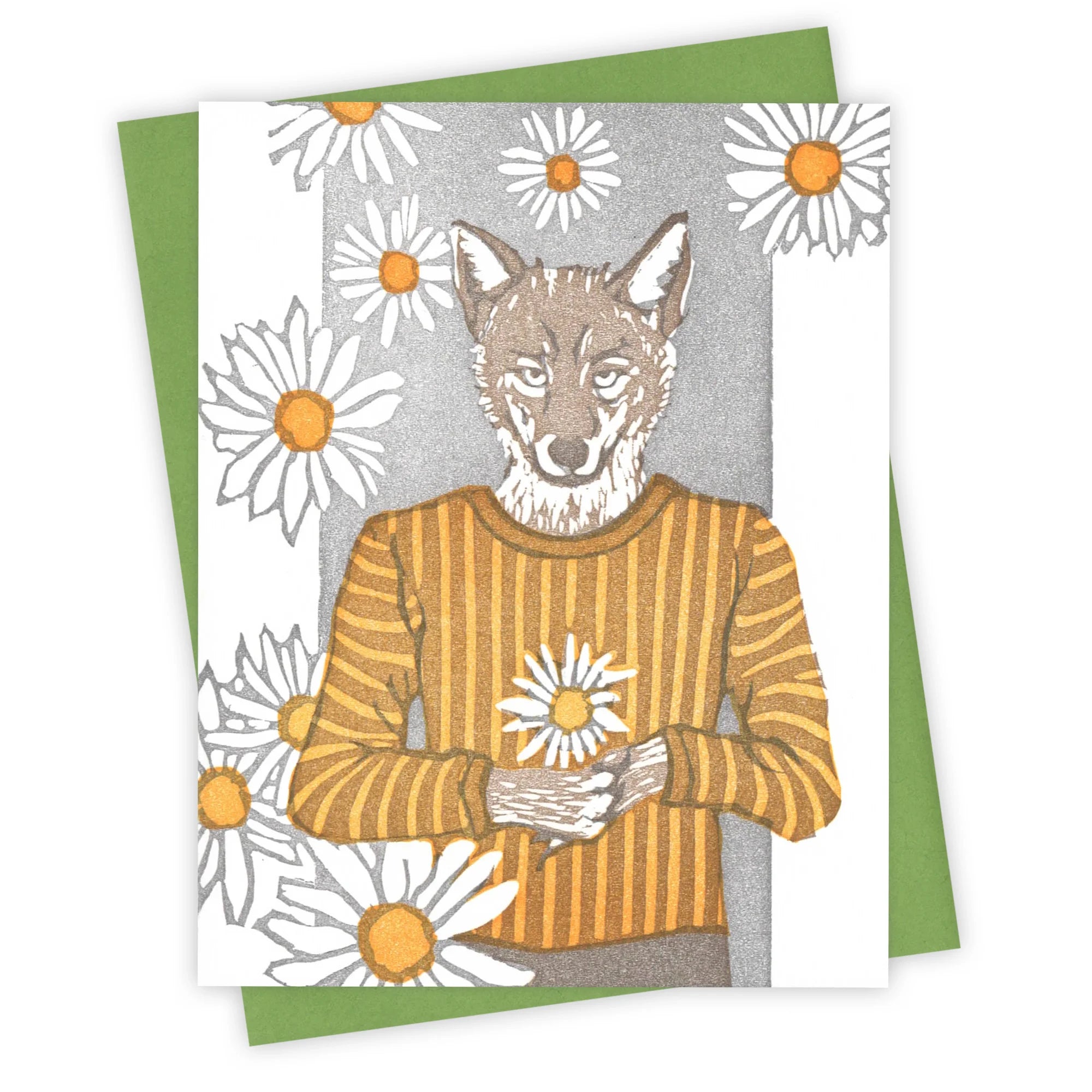 Fox holding daisies greeting card