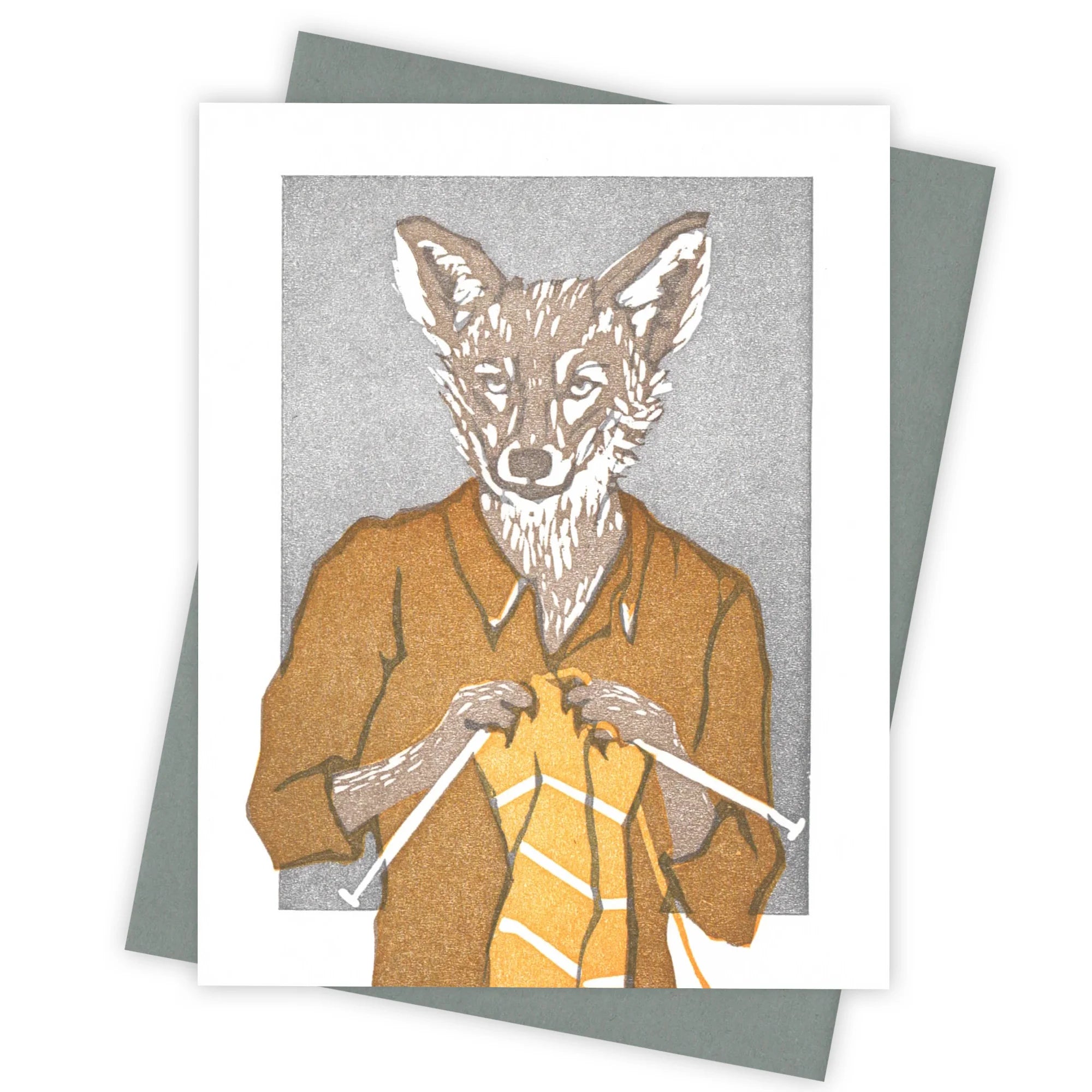 Fox knitting greeting card