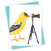 Yellow bird with camera greeting card