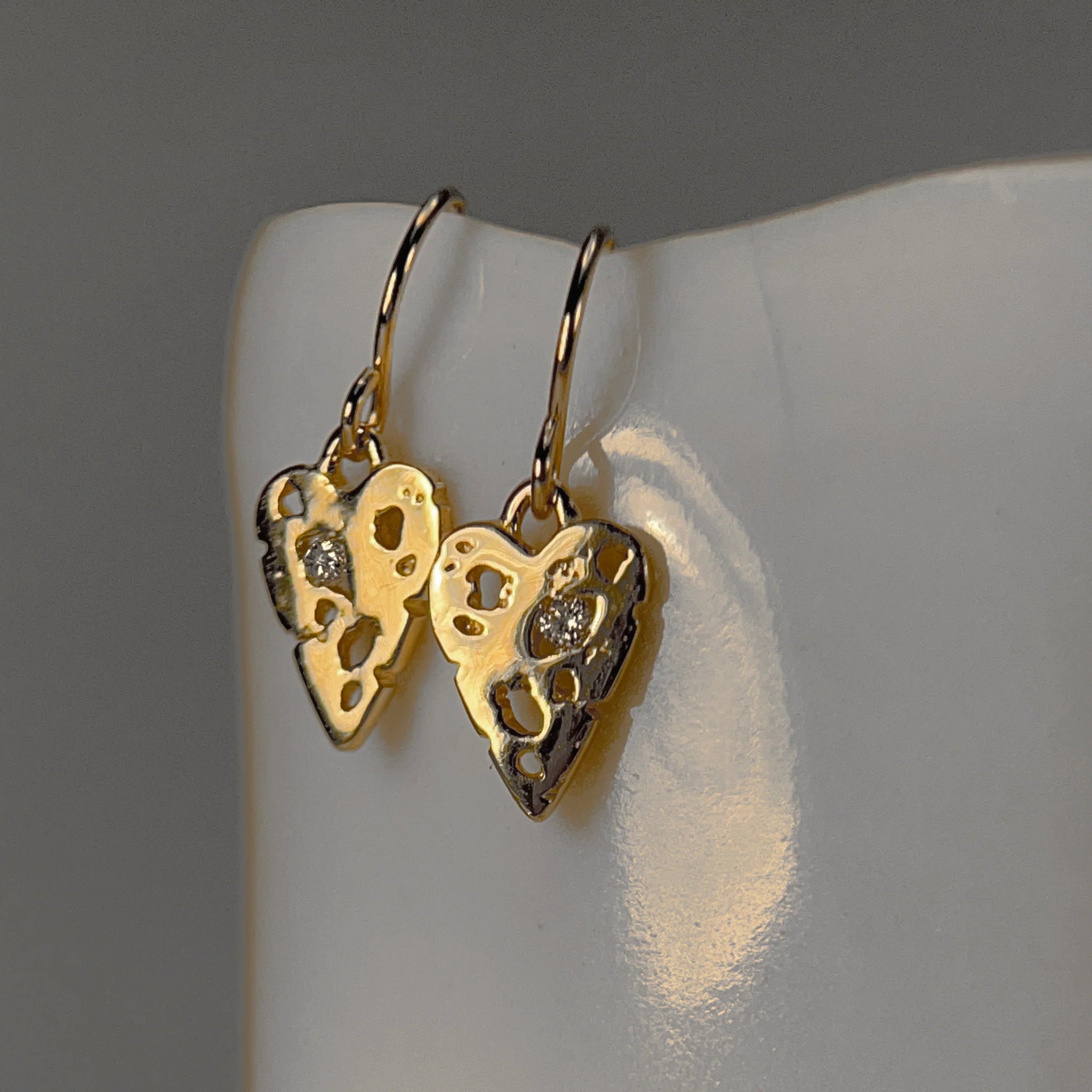 Mini Shadow Heart 14K Gold Wire Earrings