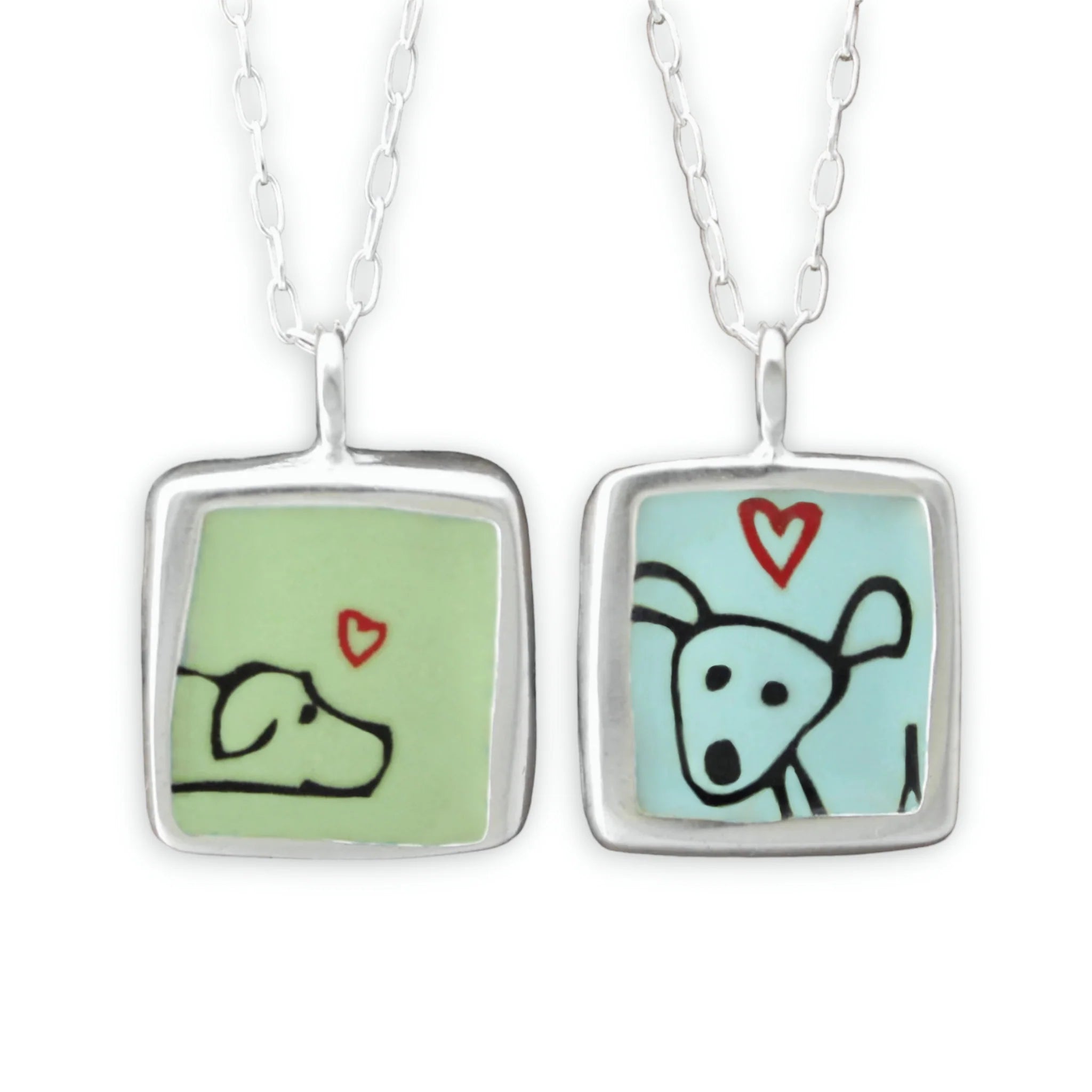 Reversible Sterling Silver and Enamel Cat/Dog Necklaces