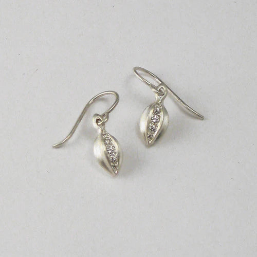 silver diamond leaf earrings 