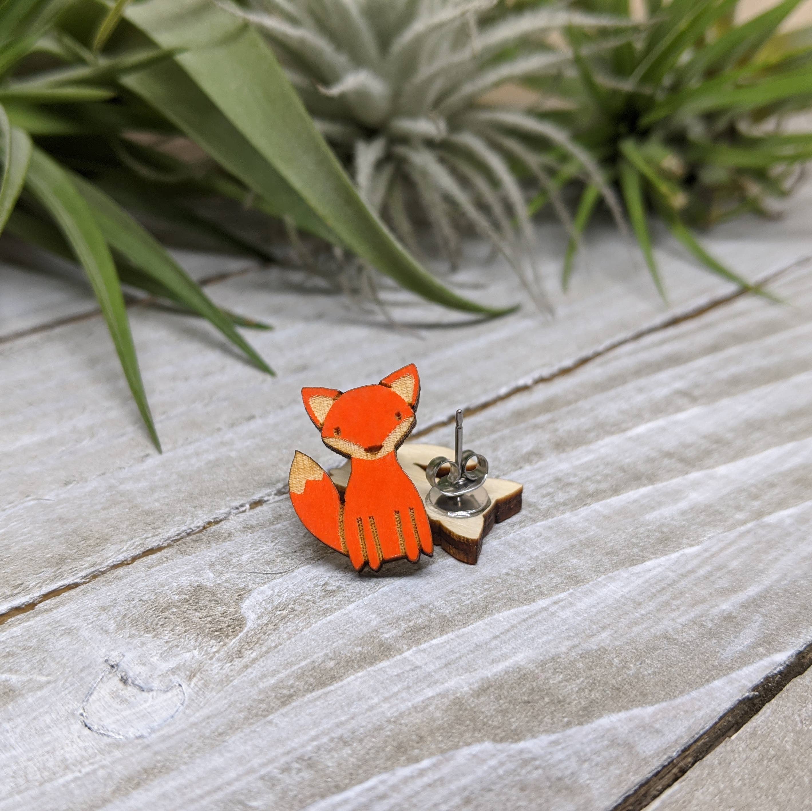 fox wood earrings