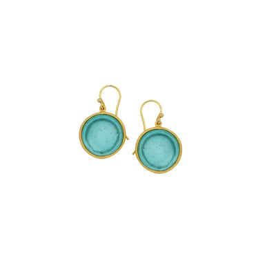 Bubble Glass Medium Wire Earrings by Michael Vincent Michaud featuring colorful glass charms and a bronze design layered in 24K gold, measuring 1 inch, capturing vibrant hues that shimmer in light.