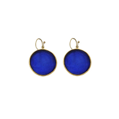 blue glass 24k gold earring