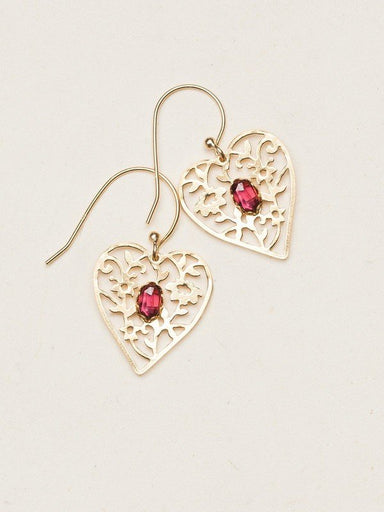 garnet heart gold earrings