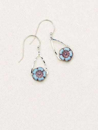 silver flower drop earrings