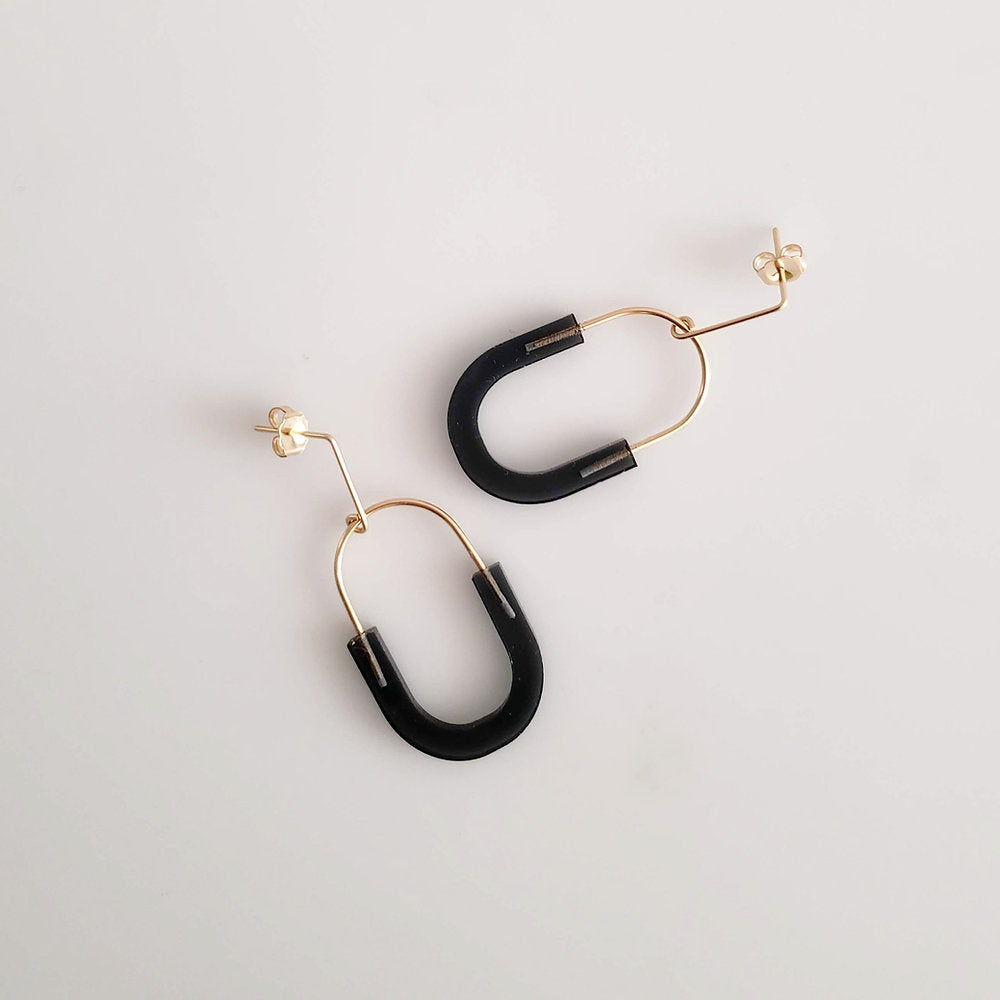 black oval drop earrings