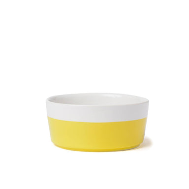 yellow ceramic dog bowl
