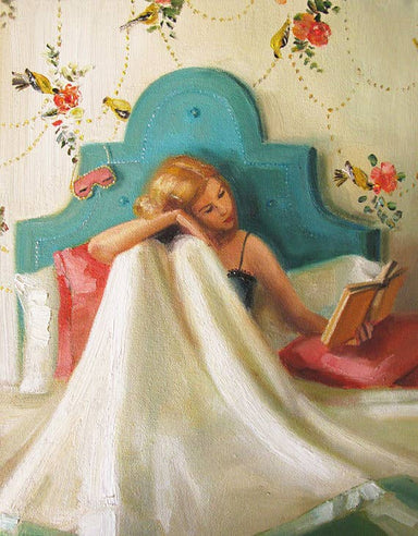 woman reading in bed artprint