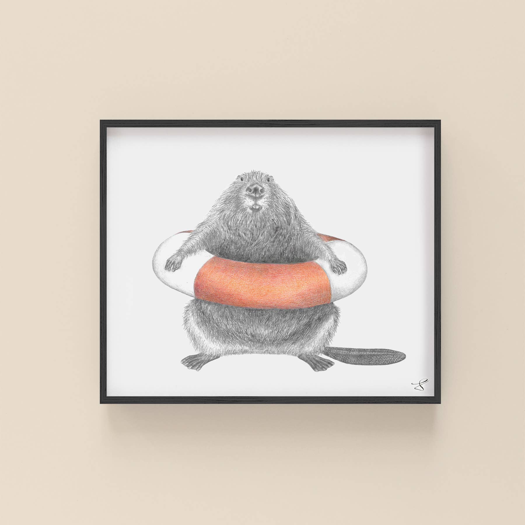 framed beaver art print
