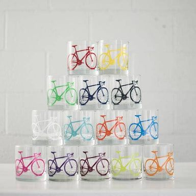 cocktail glass with bicycle print