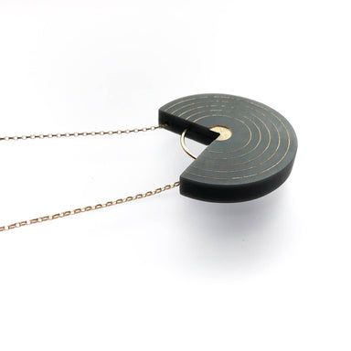 wood geometric circle pendant necklace
