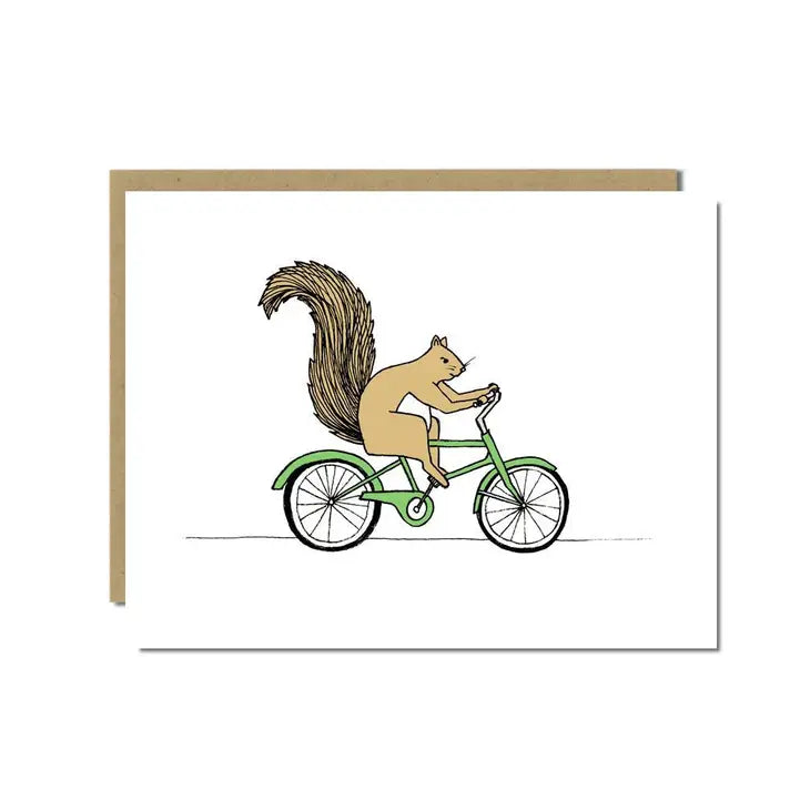 Squirrel on a bike greeting card