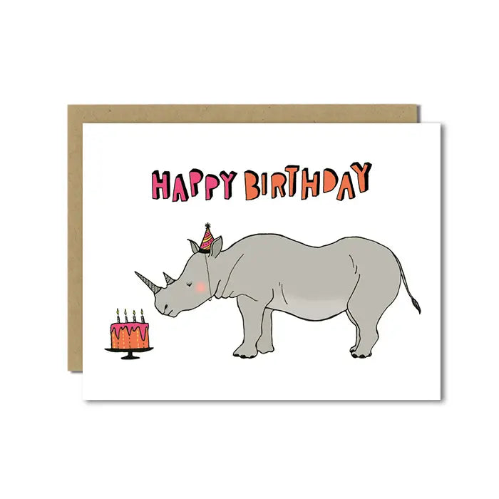Happy Birthday Rhino blank greeting card
