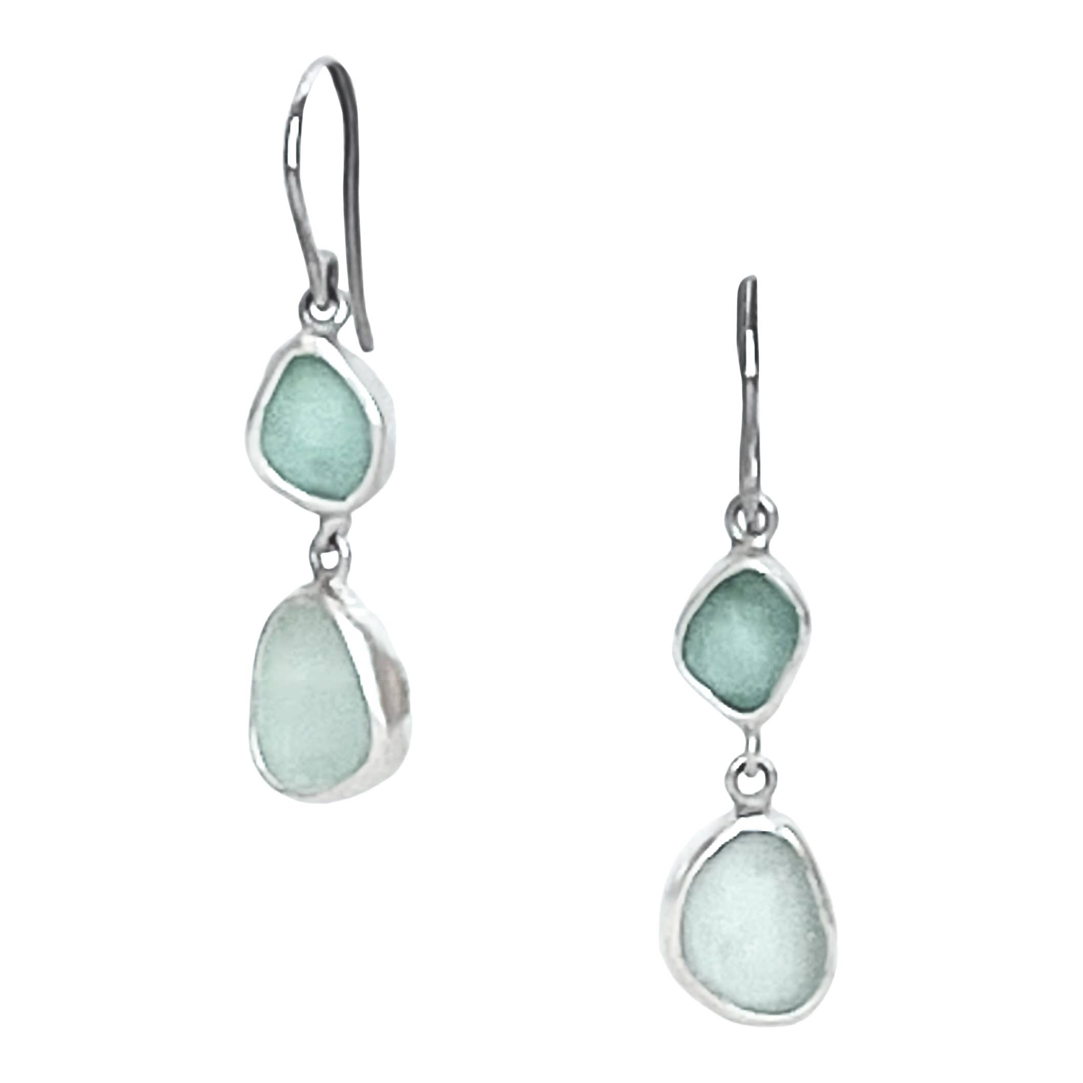 aqua sea glass drop earrings