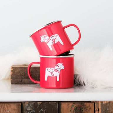 Horse with red enamel mug