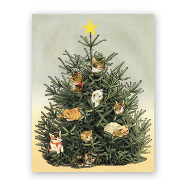 Cat christmas tree greeting card