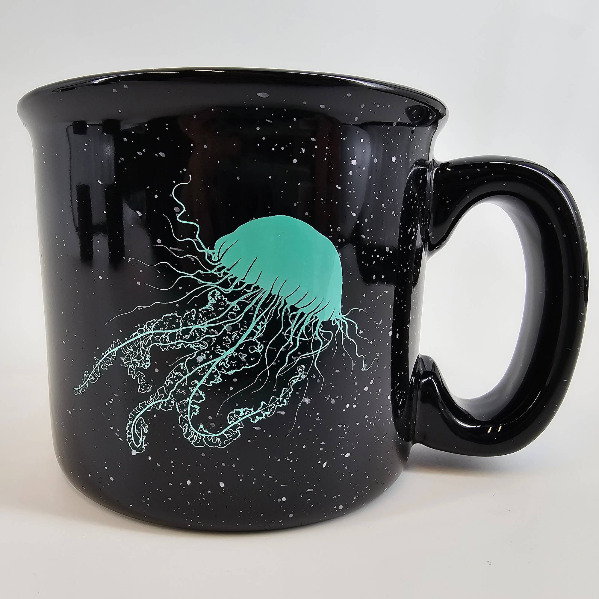 blue jellyfish black ceramic  mug
