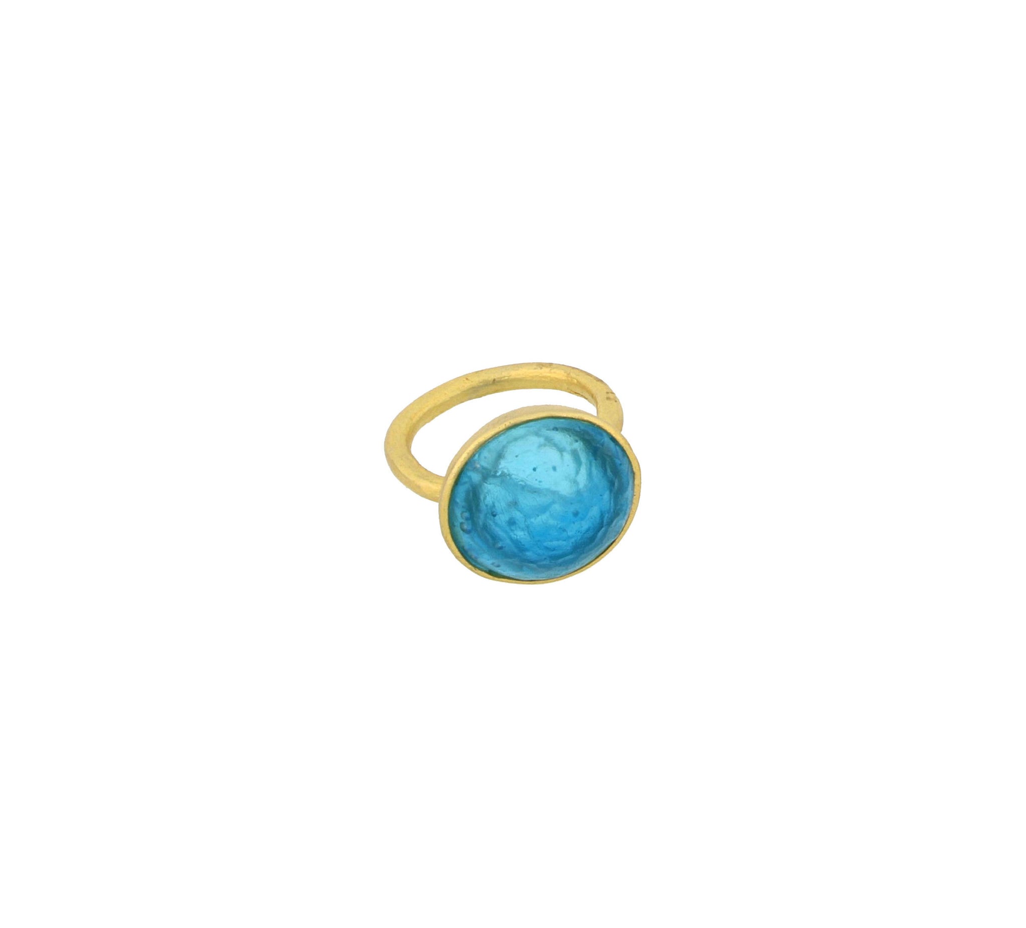 24k gold ring with aqua glass
