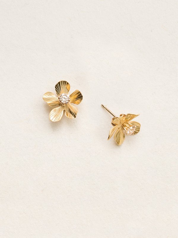 Swarovski flower post gold earrings