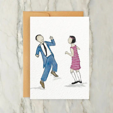 male and female dancing greeting card