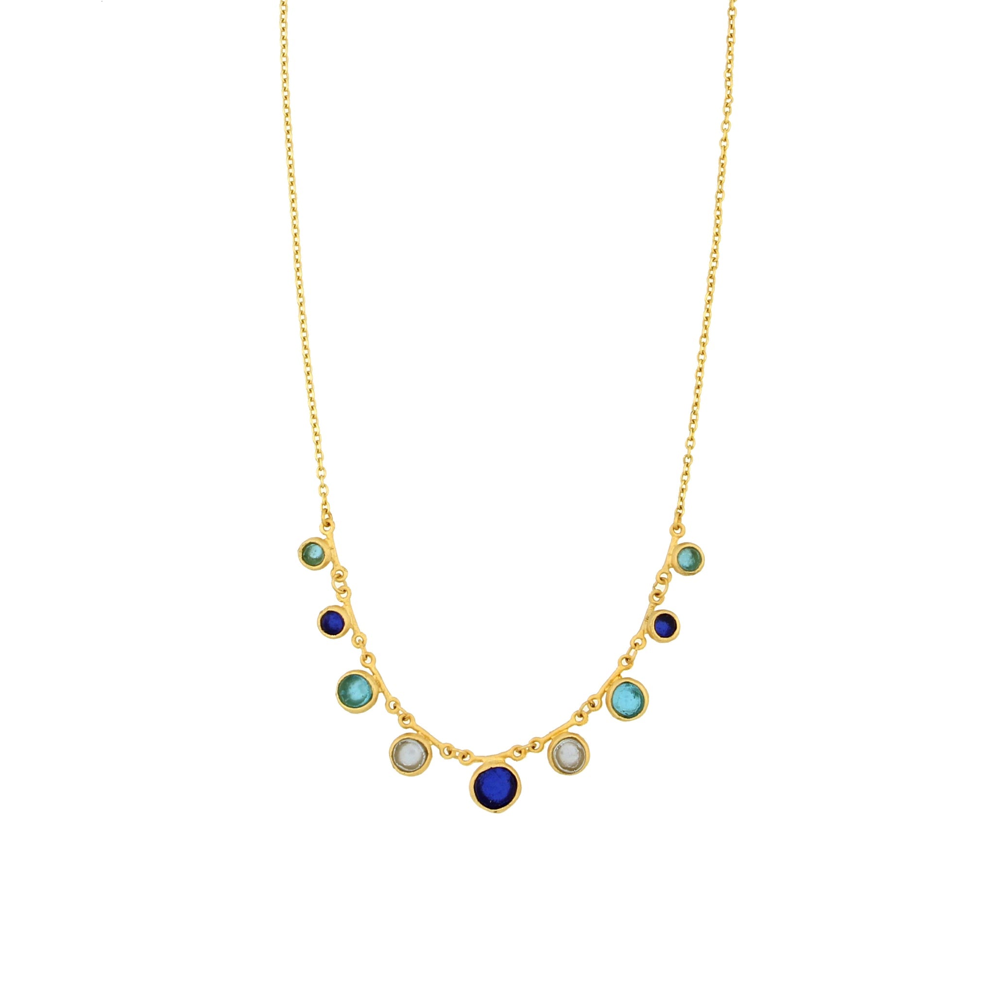 gold adjustable necklace with bubbled glass