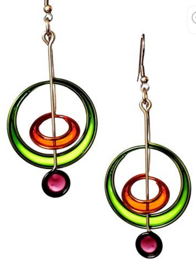 Double circle resin and stainless steel kinetic earrings
