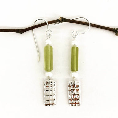 olive glass and pearl drop earrings